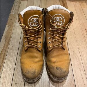 RARE Stussy X Timberland Wheat Leather Zip Boots Men size 11